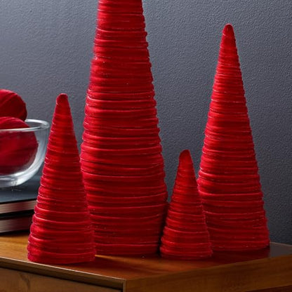 Your Heart's Content Red Velvet Trees Set of 4, Luxurious Handcrafted Valentine Tree, Cozy Mantel Accent, Elegant Entryway Shelf Sitter, Winter Wedding Centerpiece (Red) - color: Red