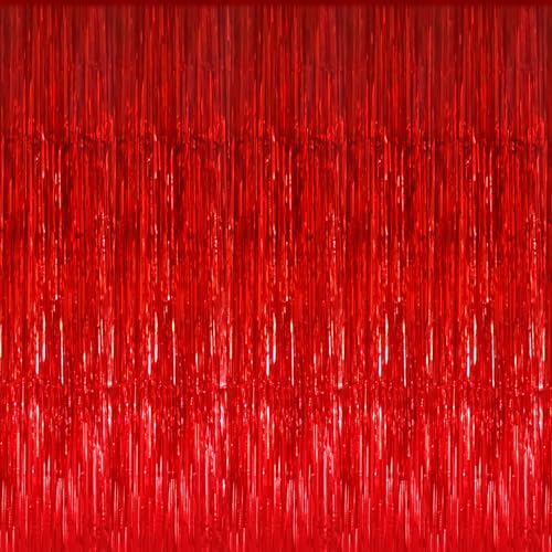 GOER 3.2 ft x 9.8 ft Metallic Tinsel Foil Fringe Curtains Party Photo Backdrop Party Streamers for Birthday,Graduation,New Year Eve Decorations Wedding Decor (1 Pack, Red) - color: Red, size: 1 Pack