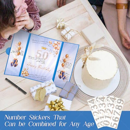 Blue Gold Birthday Party Decorations 18"x12" Guest Sign in Book Alternative - color: Blue