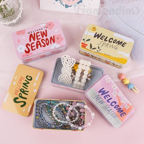 Framendino, 5 Pack Mini Tinplate Tin Boxes Floral Trinket Jewelry Coin Containers for Jewelry Storage Case - color: Flower 1