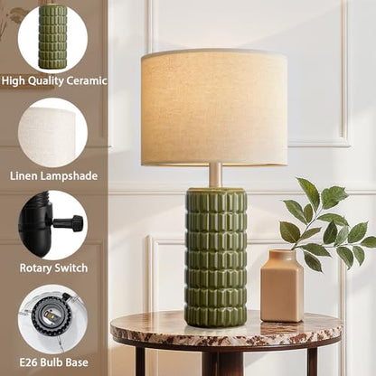 Seealle 23" Modern Ceramic Table Lamps Set of 2, Lamps for Bedroom, Green - color: Green