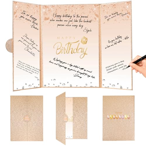Crenics Champagne Gold Birthday Guest Sign in Book Alternative 18" x 12" - color: Champagne Gold