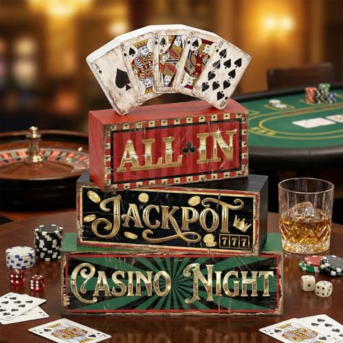 Britimes Tiered Tray Decor Set, 4 Pack, Wooden Table Sign, Casino Poker - color: Casino