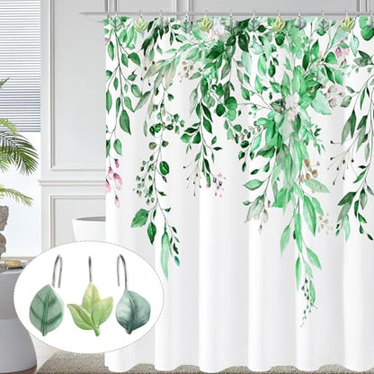 Green Plant Leaf Shower Curtain Hooks,Eucalyptus Bathroom Decor,12PCS - color: Green