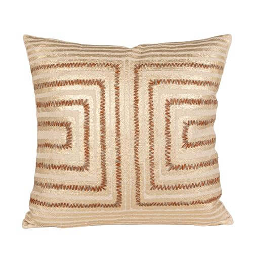 Creative Co-Op Gold Foil Embroidered Geometric Cotton Square Pillow, Multicolor Finish