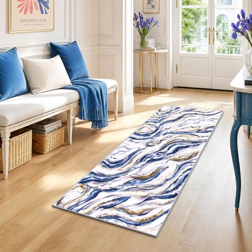 Yamaziot 2x5 Washable Modern Abstract Runner Rug Non-Slip for Hallways - color: Blue, size: 2x5ft