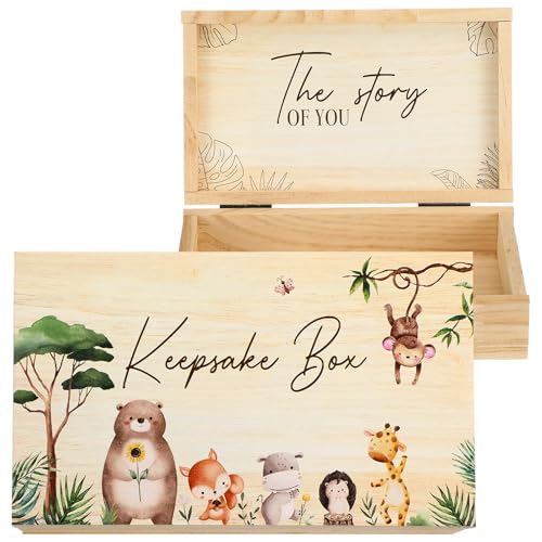 CroBlissful Safari Baby Keepsake Box Wooden Jungle Animals Memory Storage