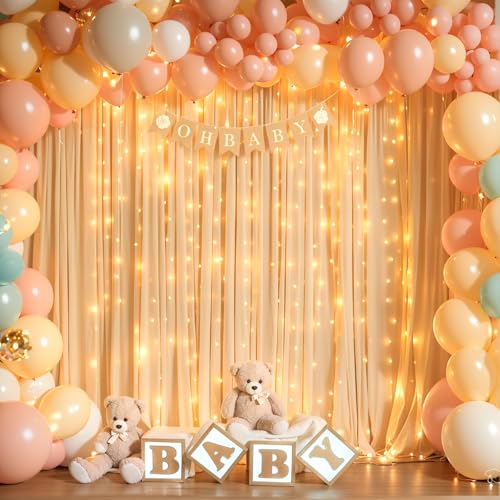 10 x 10ft Dark Champagne Backdrop Curtains with Lights String - color: Dark Champagne, size: W5' x H10'(2 panels)