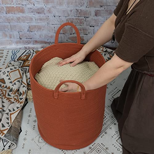 XUANGUO Cotton Rope Laundry Basket Hamper for Clothes Large Rust Red - color: rustic, size: Regular