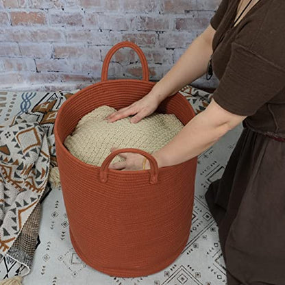 XUANGUO Cotton Rope Laundry Basket Hamper for Clothes Large Rust Red - color: rustic, size: Regular