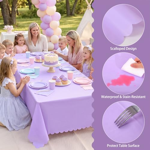 NatNarr 3 Pack Light Purple Tablecloths, Plastic Lavender Table Cloths - color: Light Purple, size: 3 Pack
