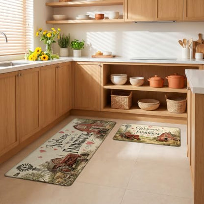 Kitchen Rugs for Floor 2 Pcs Memory Foam Padded Anti Fatigue Kitchen Mat - color: Farmhouse