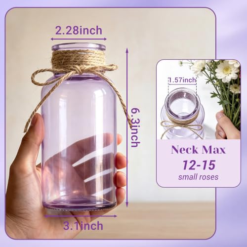 Mason Jar Glass Vases 6 Pack, Purple Flower Vase for Centerpieces - color: Purple
