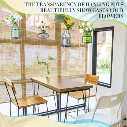 Wonderjune 4 Pcs Stained Glass Hanging Vases Hanging Glass Planters Small Plant Terrarium Pot Containers with Rope for Garden Home Indoor Outdoor Decor, 4 Styles (Artsy) - style: Artsy