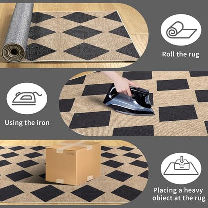 Zeeinx 2x6 Checkered Easy Jute Runner Rug Kitchen Runner Rugs for Hallway - color: Black/Checkered, size: 2'*6'(Runner)
