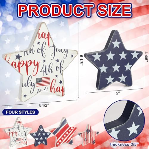 COCHIE 4th of July Decorations Wooden Star Set of 4, Labor Day Decor, Patriotic Memorial Day Tiered Tray Decor, Red White and Blue Veterans Day Decorations for Home Office Table Shelf (Patriotic) - color: Patriotic