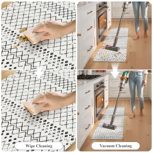 KIMODE Kitchen Mats 2 PCS, Cushioned Anti Fatigue Kitchen Rugs and Mats - color: Black and White Diamond, size: 17.3" x 47 "+ 17.3" x 29 "--0.47 inches