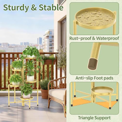 LASZOLA Plant Stand Indoor with 10 Inch Large Metal Tray, 5 Tier Gold - color: Standard Gold, size: 5 Tier