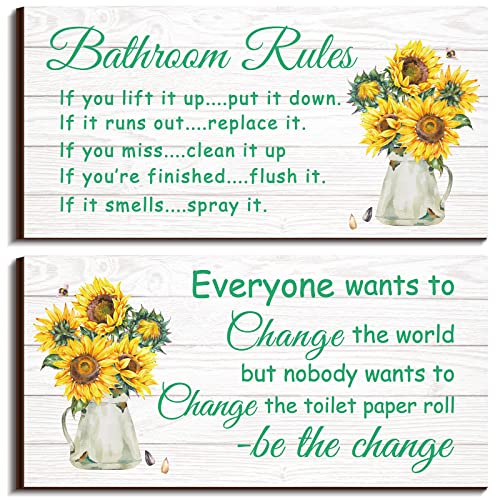 Jetec 2 Pcs Farmhouse Bathroom Decor Sunflower Bathroom Wall Decor - style: Sunflower Style