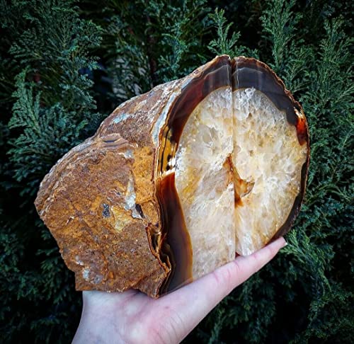 AMOYSTONE Natural Agate Bookends Weighted Book Stopper for Large Hardcovers - color: Natural, size: 6-8 Pounds