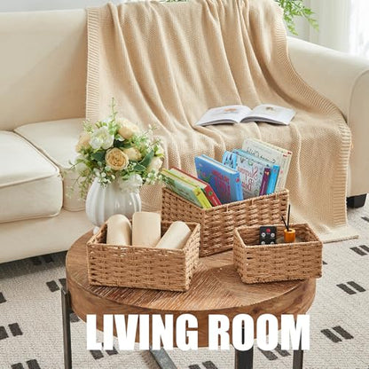 Small Wicker Basket for Organizing, Woven Storage Basket Sets of 3 - color: Neutral
