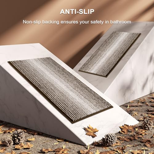 BSICPRO Bathroom Rugs Sets 2 Piece, Non Slip Striped Bath Mats, Brown - color: Brown, size: 20" x 32" Plus 16" x 24"