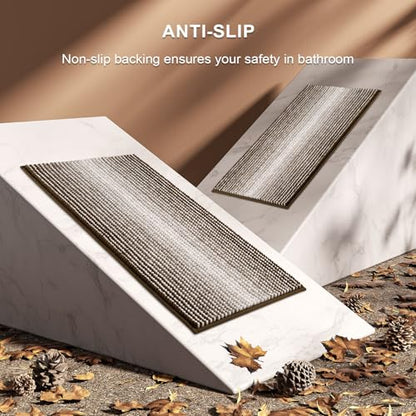 BSICPRO Bathroom Rugs Sets 2 Piece, Non Slip Striped Bath Mats, Brown - color: Brown, size: 20" x 32" Plus 16" x 24"