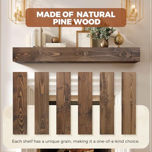 48x8x5in Pine Wood Fireplace Mantel Shelf, Weathered Brown - color: Weathered Brown, size: 48x5x8-hollow