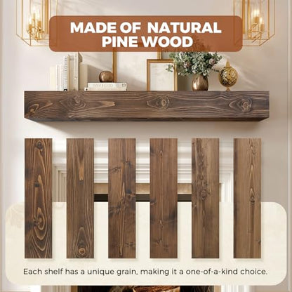 48x8x5in Pine Wood Fireplace Mantel Shelf, Weathered Brown - color: Weathered Brown, size: 48x5x8-hollow