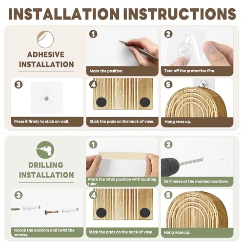 Wooden Wall Vase with 20 Eucalyptus, 2 Mount Options, Brown, 2 Pcs - color: Natural