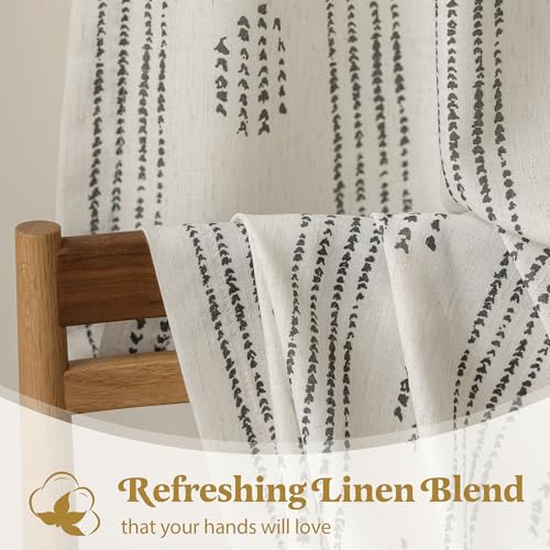 Black Linen Boho Curtains 72 Inch Farmhouse Grommet Top 2 Panels - color: Boho | Black, size: 52"W x 72"L (Pack of 2)