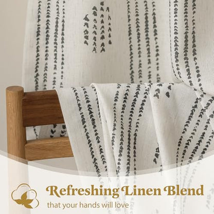Black Linen Boho Curtains 63 Inch Farmhouse Grommet Top 2 Panels - color: Boho | Black, size: 52"W x 63"L (Pack of 2)
