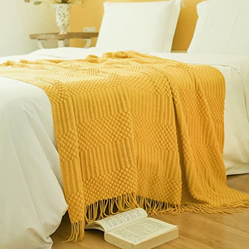 Blagic Soft Knitted Throw Blanket for Couch and Bed,Yellow,50"x60" - color: K-yellow, size: 50 × 60 in