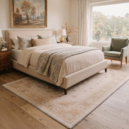 GENIMO 8X10 Area Rug for Living Room, Boho Medallion Non Slip Washable Thin - color: Cream Beige, size: 8' x 10' (Rectangular)