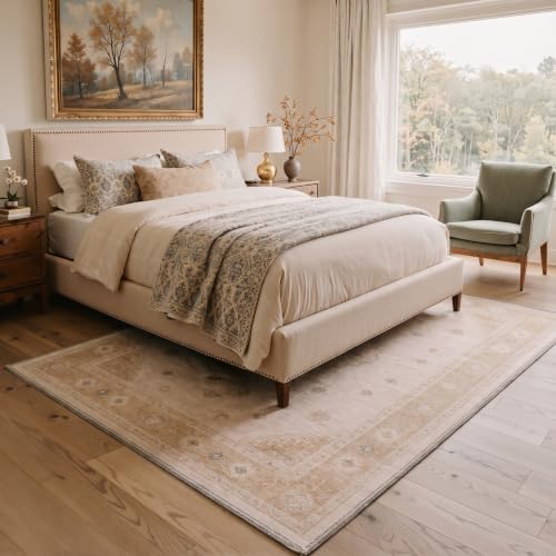 GENIMO 2X5 Washable Runner Rug for Kitchen, Boho Medallion Non Slip - color: Cream Beige, size: 2' x 5' (Rectangular)