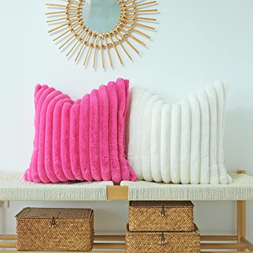 JOJUSIS Faux Fur Plush Throw Pillow Covers, Hot Pink, 16 x 16-Inch - color: Hot Pink, size: 16" x 16" (Pack of 2)