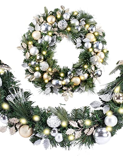 WANNA-CUL Pre-Lit 9ft Christmas Garland with Lights 50LED Pale Gold Baubles - color: 03-champagne Gold