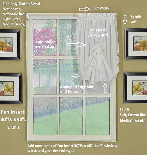 Today's Curtain, Orleans Scallop Curtain, White Fan Insert, 30" W x 40" L, White - color: White, size: 30"W x 40"L (Pack of 1)