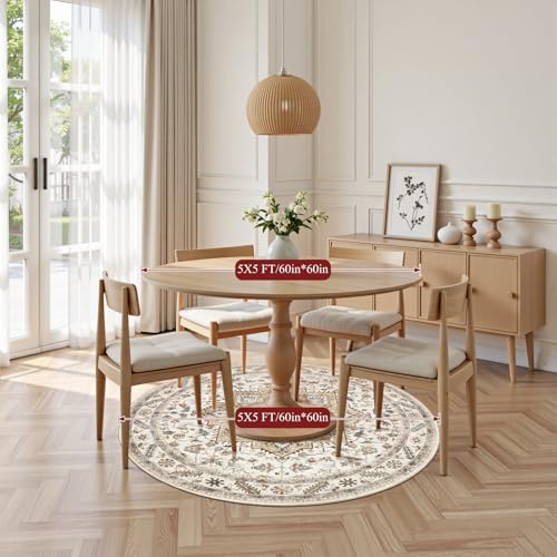 cotiled 5ft Round Living Room Area Rug, Washable, Traditional, Beige - color: Beige, size: 5' (Round)