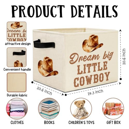 Western Cowboy Nursery Storage Bins Box with Handles, Dream Big Little Cowboy Country Western Laundry Basket Hamper Collapsible Clothes Toys Organizer for Kids Boys Bedroom Bathroom - color: Western Nursery