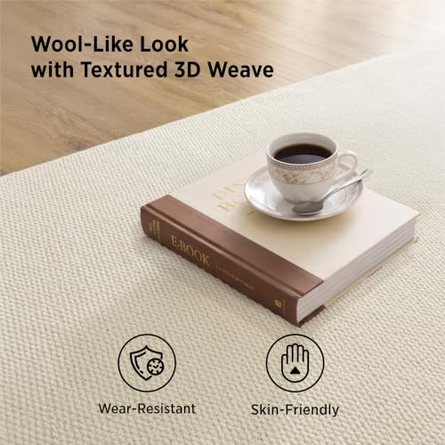 Bedsure 9x12 Faux Wool Area Rug for Living Room, Machine Washable, Ivory - color: 06 - Ivory, size: 9' x 12' (Rectangular)