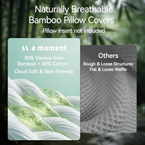 a moment 2 Pack Bamboo Fiber Pillow Covers - Waffle Weave, Ultra Soft & Breathable, Skin-Friendly Cotton Throw Pillow for Couch, Sofa, Bedroom Living Room 24x24 Inch Blue - color: Blue, size: 24" x 24" (Pack of 2)