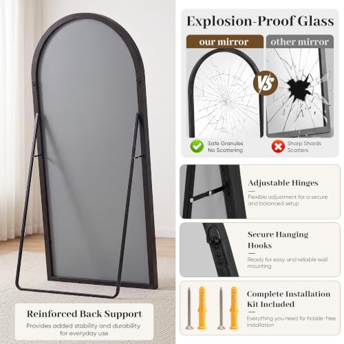 82"x44" Arched Full Length Mirror with Slim Solid Wood Frame, Black - color: Black, size: 82L" x 44W"