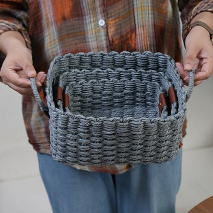 Woven Paper Rope Wicker Basket for Organizing(Set of 3,Grey) - color: Dark Grey