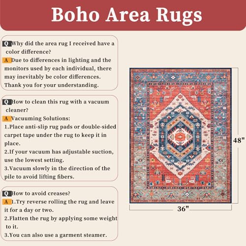 SERISSA 3x4 Washable Non Slip Boho Area Rug for Entryway，Rust - color: Rust/Multi, size: 3' x 4' (Rectangular)