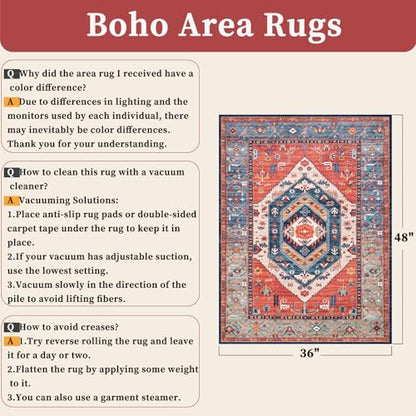 SERISSA 3x4 Washable Non Slip Boho Area Rug for Entryway，Rust - color: Rust/Multi, size: 3' x 4' (Rectangular)