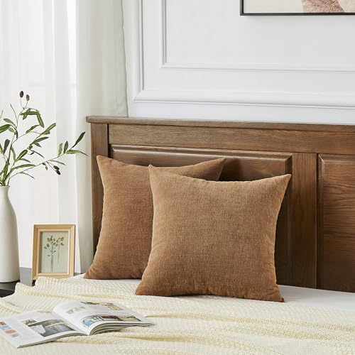 GAWAMAY 2 Pack Apricot Brown 18x18 Chenille Throw Pillow Covers for Couch - color: Apricot Brown, size: 18" x 18" (Pack of 2)
