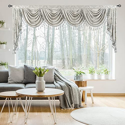 Jacquard Waterfall Valance, Silver Grey, 110 Inch Wide, 1 Panel - size: 110"W x 48"L (Pack of 1)