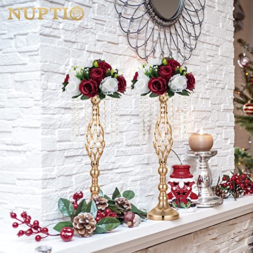 NUPTIO Flower Centerpieces for Tables, Fake Rose Balls, Burgundy & White - color: Burgundy & White, size: 2 Pcs