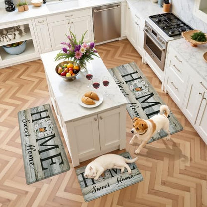 Yamaziot Anti Fatigue Kitchen Rug Set of 3, Non-Slip Cushioned Floor Mats - color: Charcoal Gray/Multi, size: 17.3"x27"+17.3"x35"+17.3"x 47"